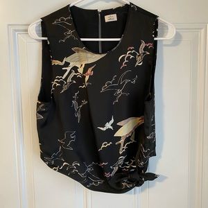 Aritzia - Black blouse with birds, looks new. Non smoking/ pet free home.